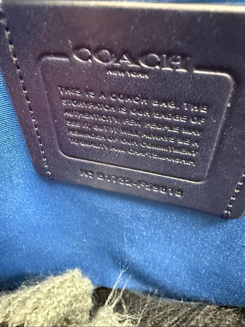 Coach Dark Navy Large Leather Derby Tote with Blue Webbed Handles- NWOT